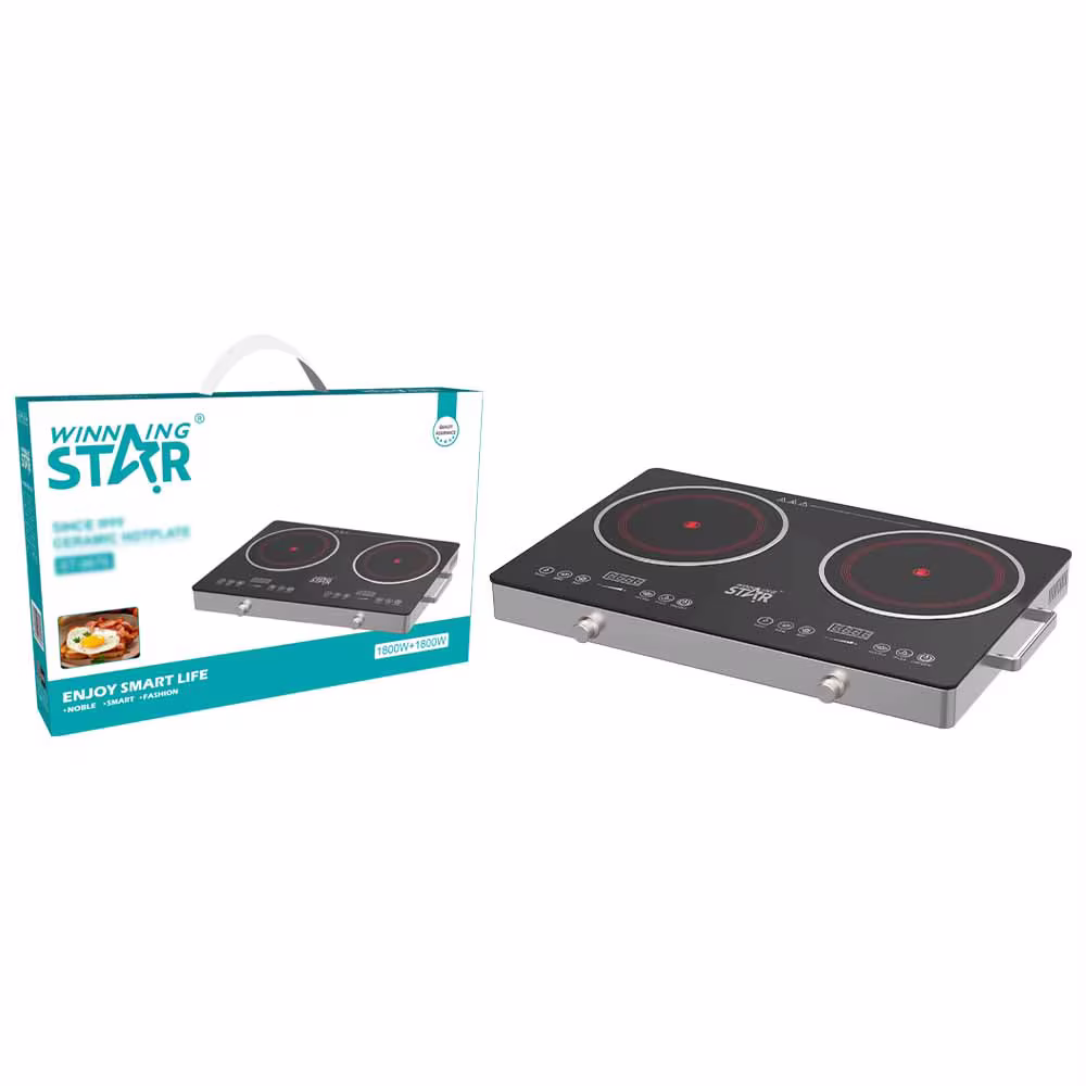 Winning Star 1800 W + 1800 W Çiftli Cam Seramik Infrared Ocak