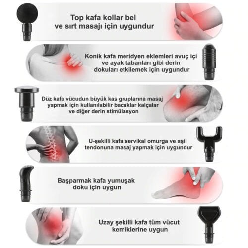 MDHL 6 Başlıklı 30 hız seviyesi şarjlı profesyonel masaj tabancası