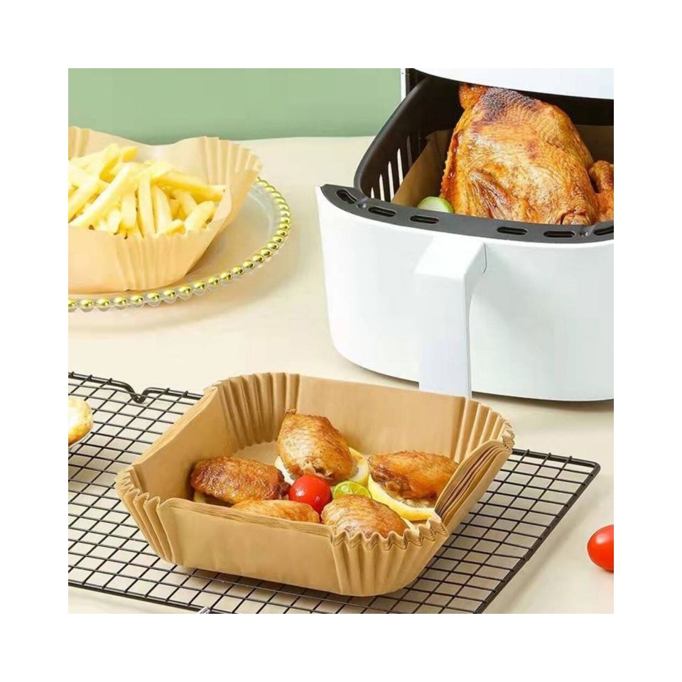 50 Adet AirFryer Kare Pişirme Kağıdı Tek Kullanımlık 20x20x4