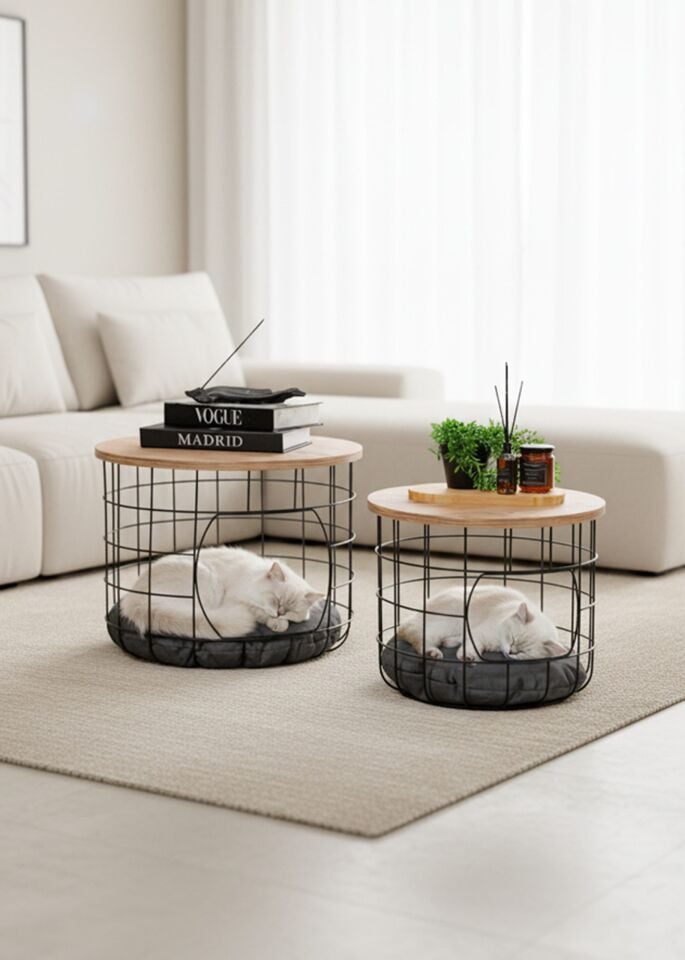 Kedi Yuvalı Orta Sehpa Ahşap