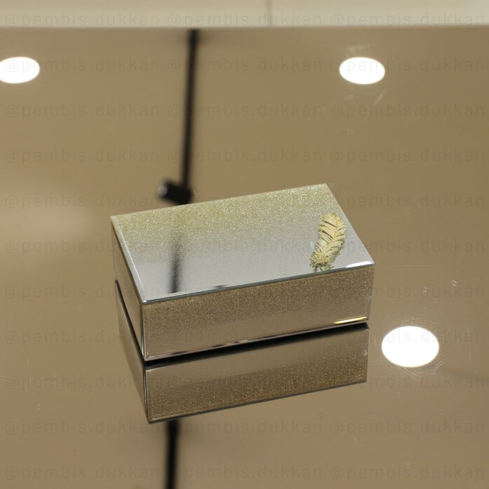 AYNALI TÜYLÜ BASIK MÜCEVHER KUTUSU GOLD
