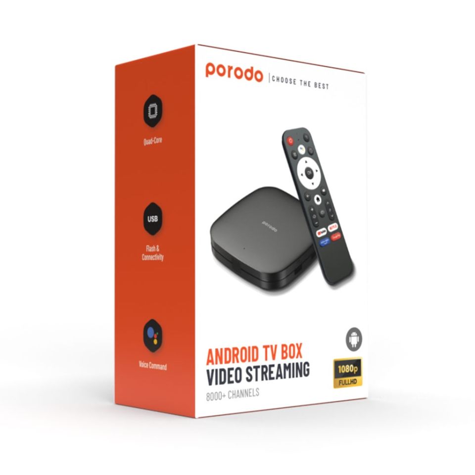 Porodo Android TV Kutusu 1080P 2GB RAM 8GB ROM Desteği