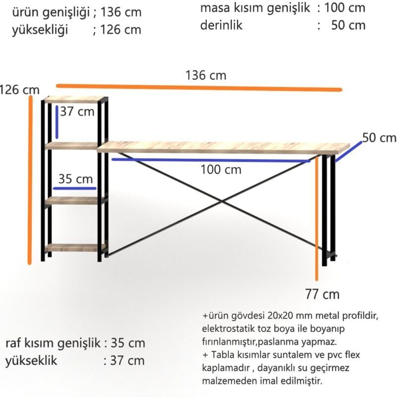 Ahşap Raflı Çalışma Masası