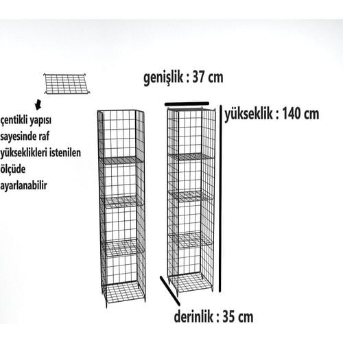 5 Raflı Metal Tel Kitaplık 9009