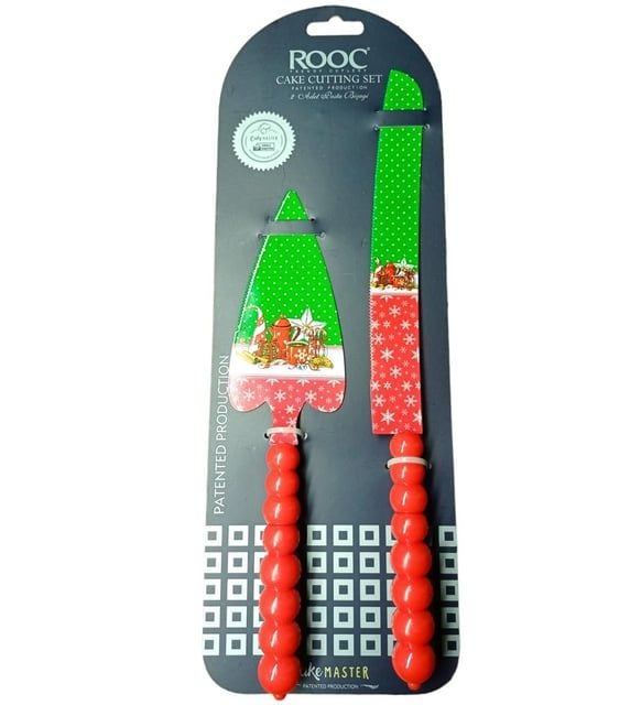 Rooc Desenli Pasta Servis Seti Kırmızı Yeşil