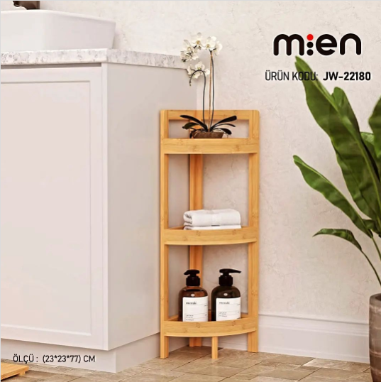 Mien Bambu Köşelik 3 Katlı Raf