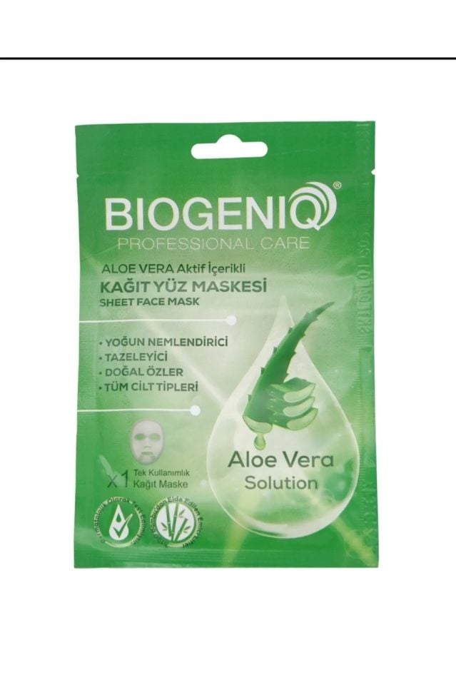 Biogeniq Aloe Vera Solution Tek Kullanımlık Kağıt Yüz Maskesi