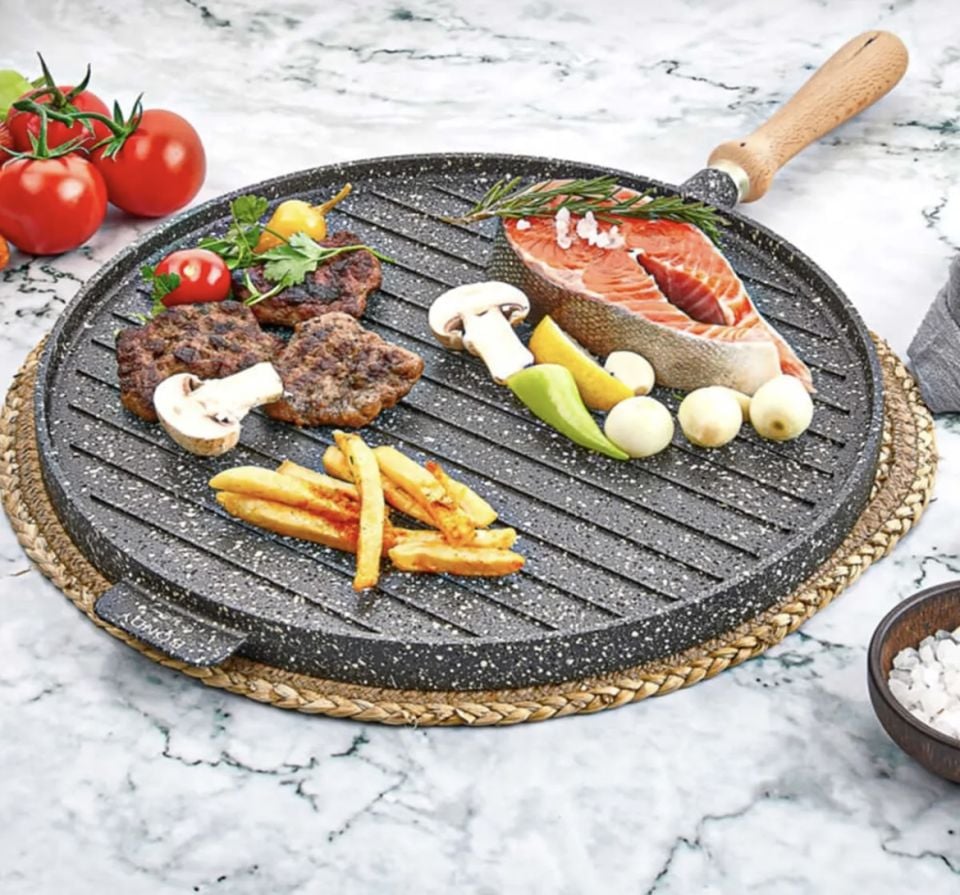 Polochef Ebruli Çift Taraflı Bazlama ve Izgara Tavası 34cm