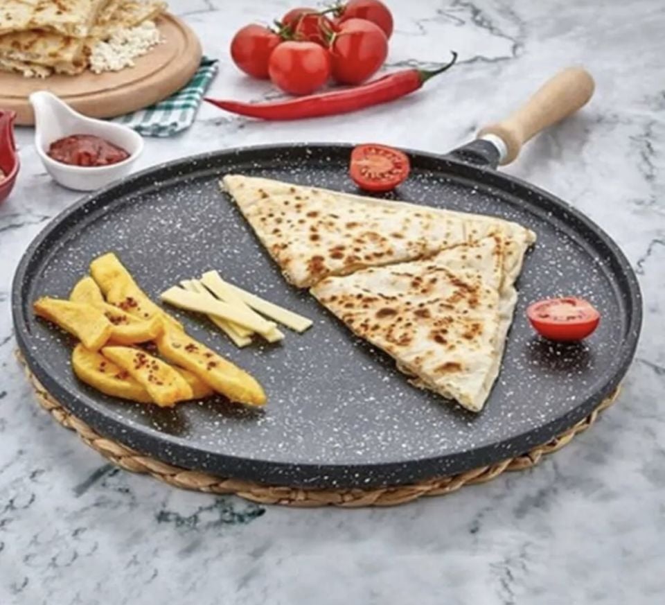 Polochef Ebruli Çift Taraflı Bazlama ve Izgara Tavası 34cm