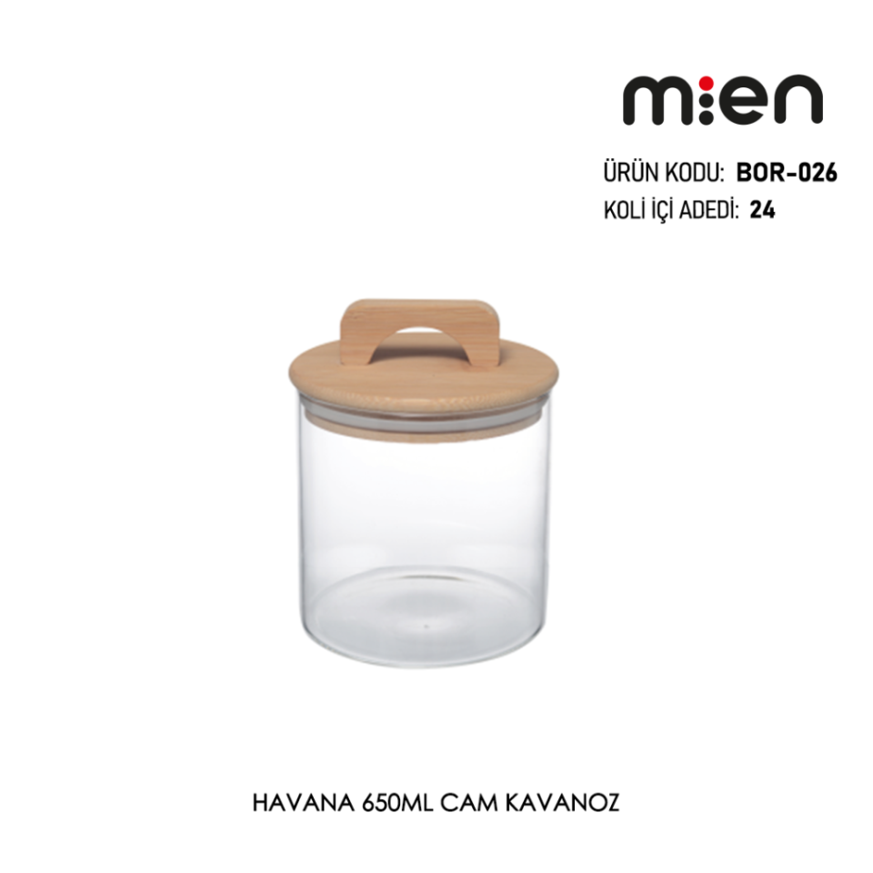 Mien 650ML Bambu Kapaklı Cam Kavanoz