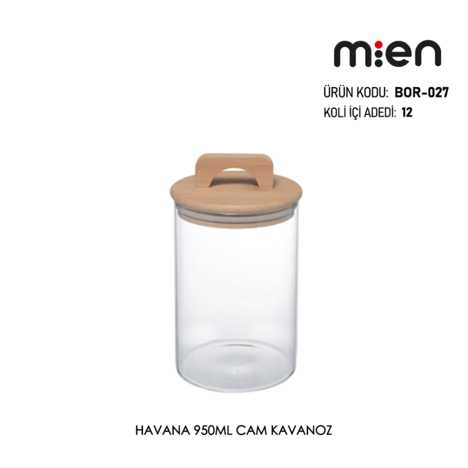 Mien 950ML Bambu Kapaklı Cam Kavanoz