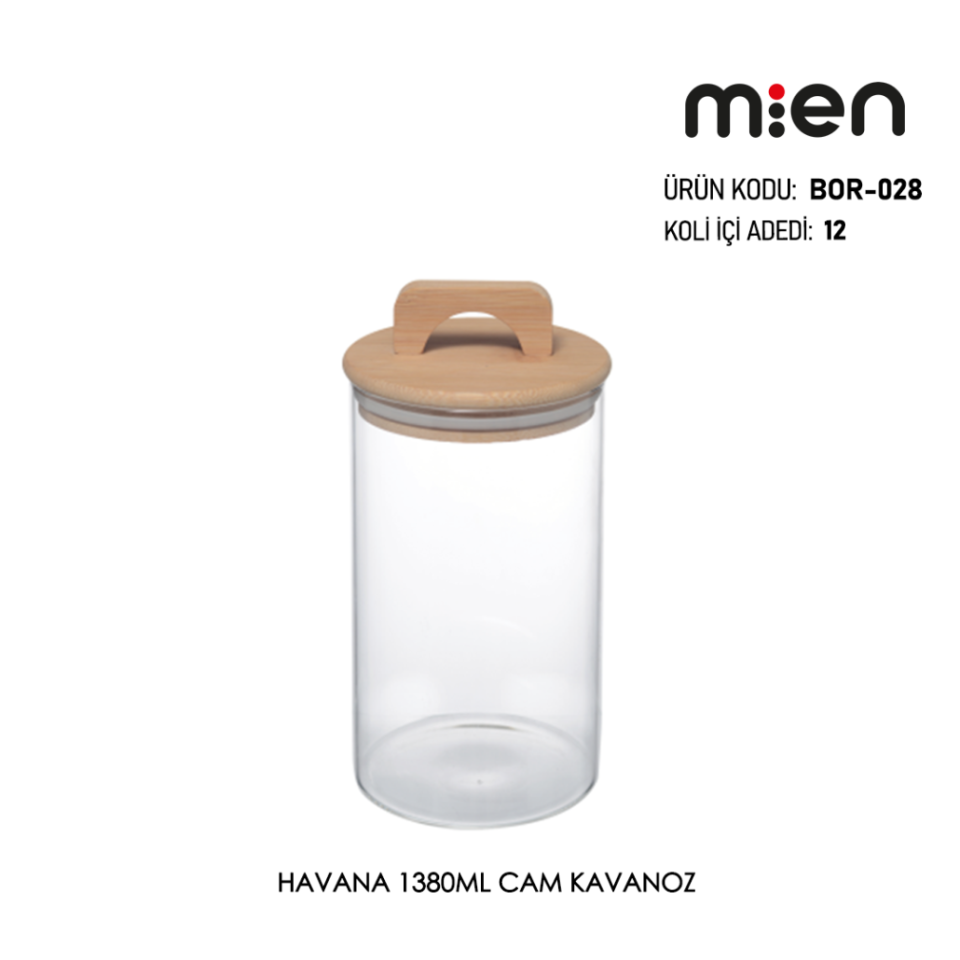 Mien 1380ML Bambu Kapaklı Cam Kavanoz
