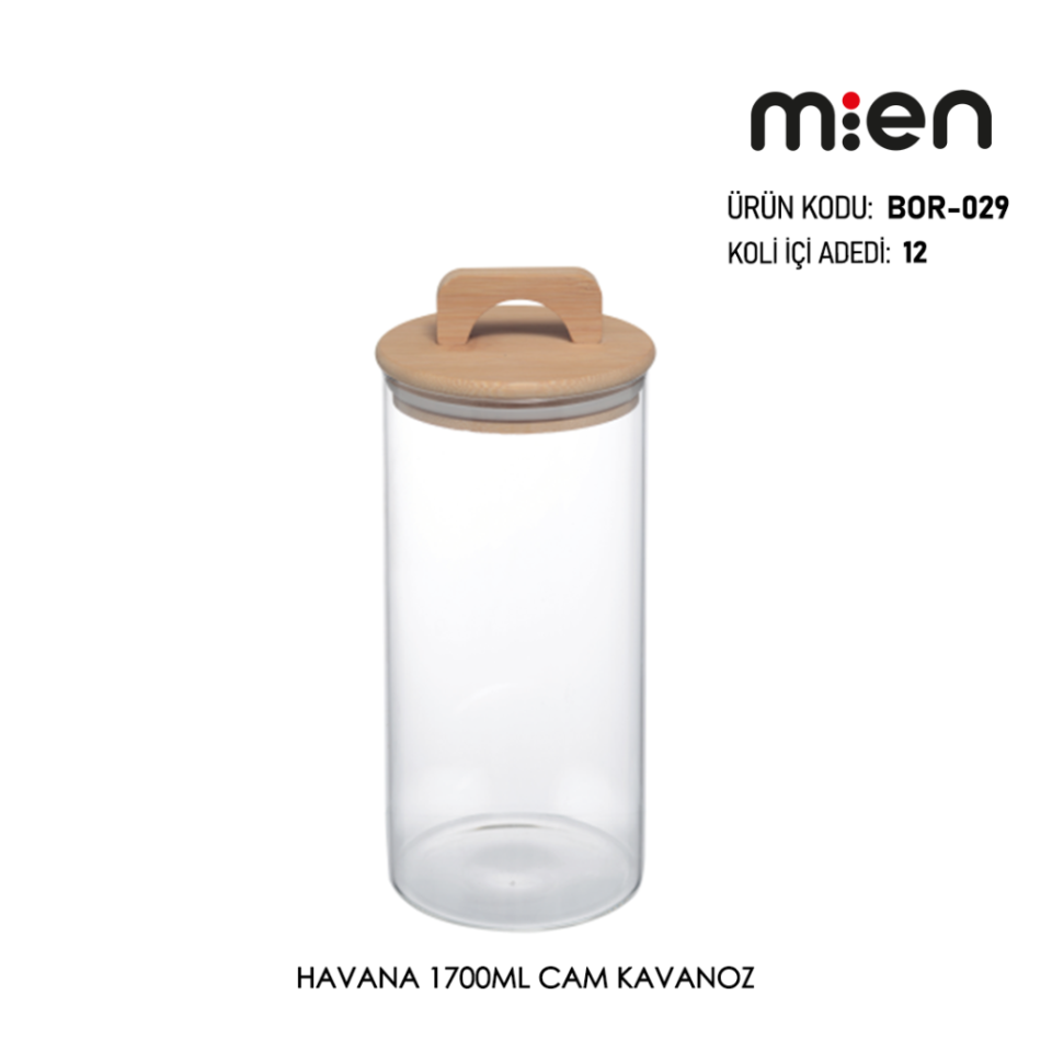 Mien 1700ML Bambu Kapaklı Cam Kavanoz