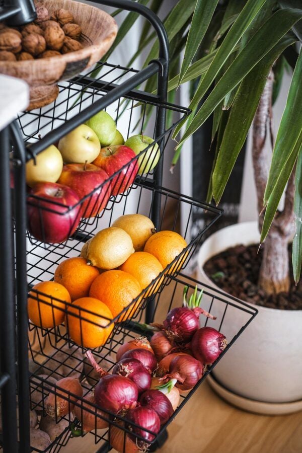 4 Raflı Tekerlekli Sebzelik