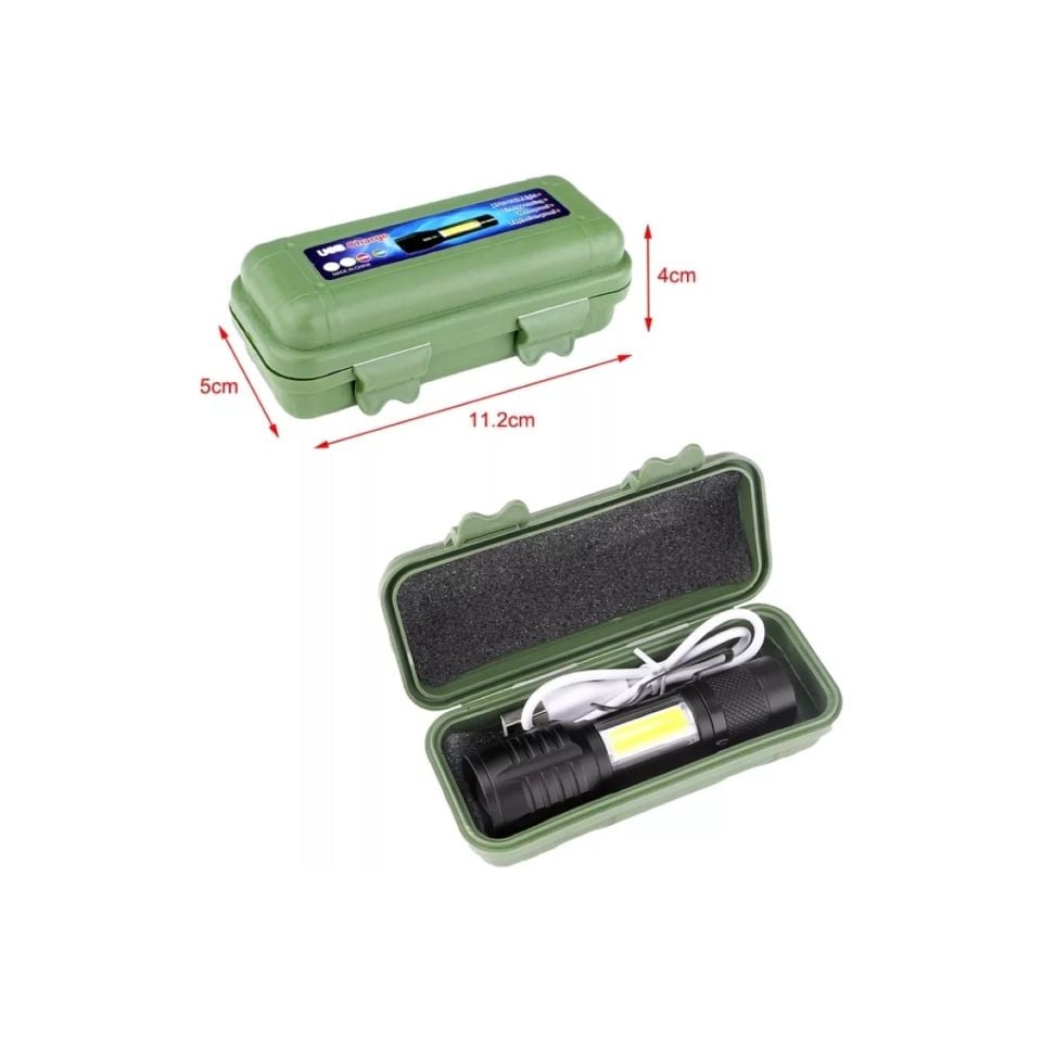 Çift Aydınlatmalı Güçlü Mini Boy USB Şarjlı El Feneri 2000 Lümen