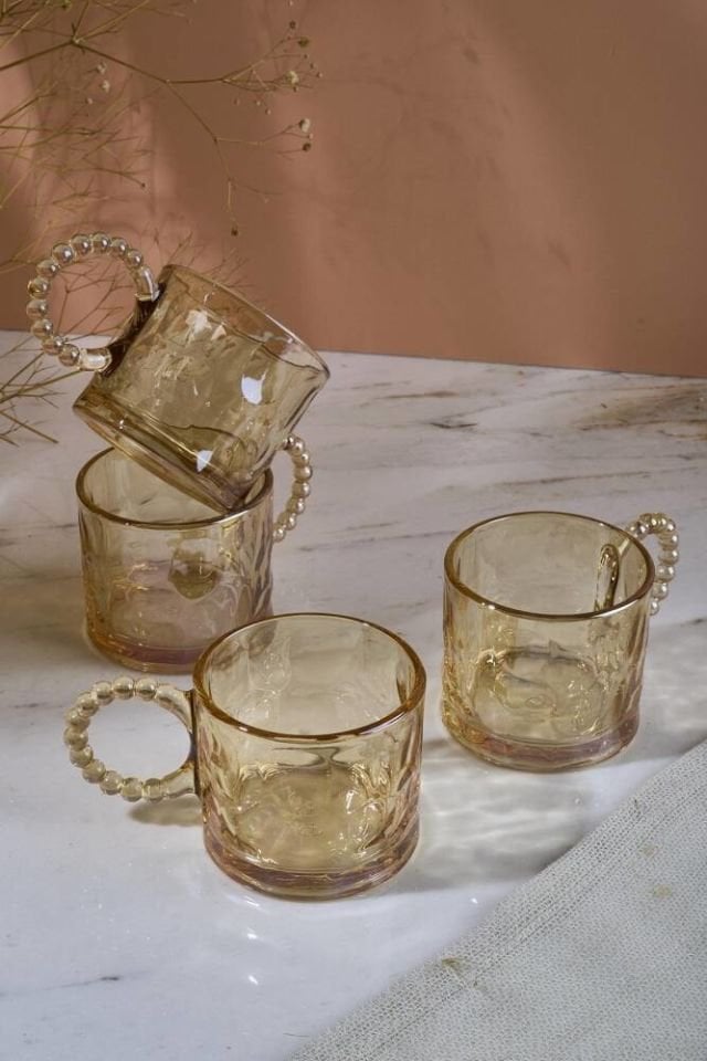 Perotti Amber 4’lü 325ml Cam Boncuklu Kupa
