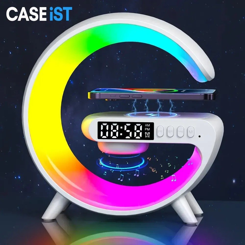 Kablosuz Hızlı Şarj Cihazı Bluetooth Hoparlör  RGB Gece Lambası