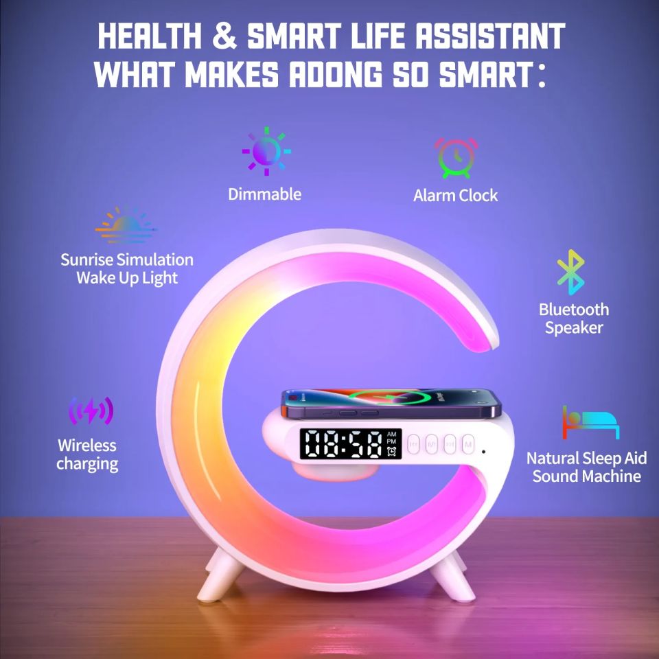 Kablosuz Hızlı Şarj Cihazı Bluetooth Hoparlör  RGB Gece Lambası