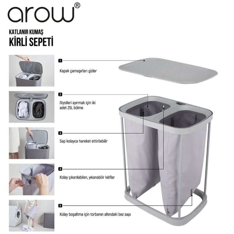 Arow Garb Katlanır Kumaş Kirli Sepeti 50 Litre