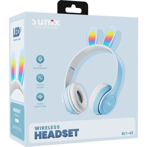 Sunix Wireless 5.0 Stereo Tavşan Kulak Üstü Bluetooth Kulaklık Mavi Blt-43